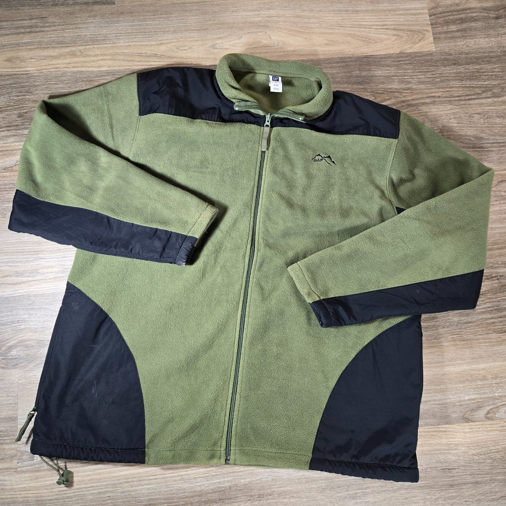 Vintage Gap Fleece Jacket Mens XXL Green Full Zip Mock Neck Outdoor Y2K Pullover